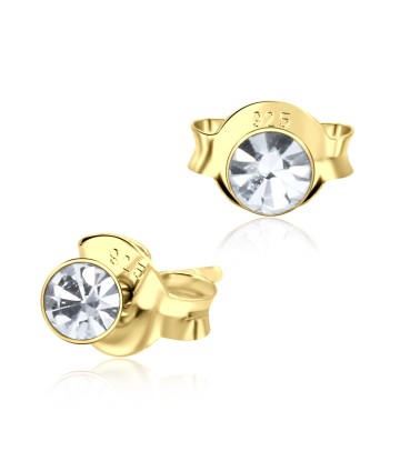 Gold Plated Roundy Stone Silver Stud Earring ST-1103-GP (3.0mm)